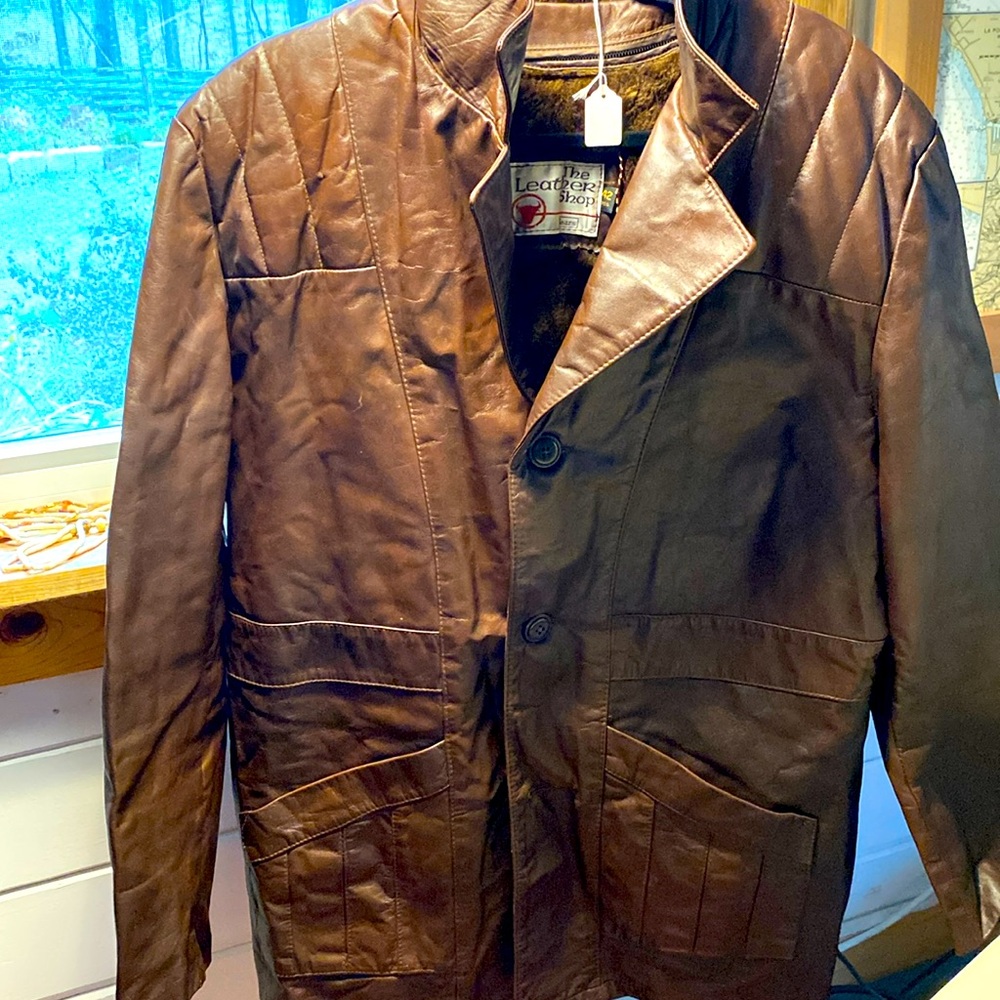 Vintage The Leather Shop Sears, Men's Leather Jacket, Brown, Size 42 Reg zip out